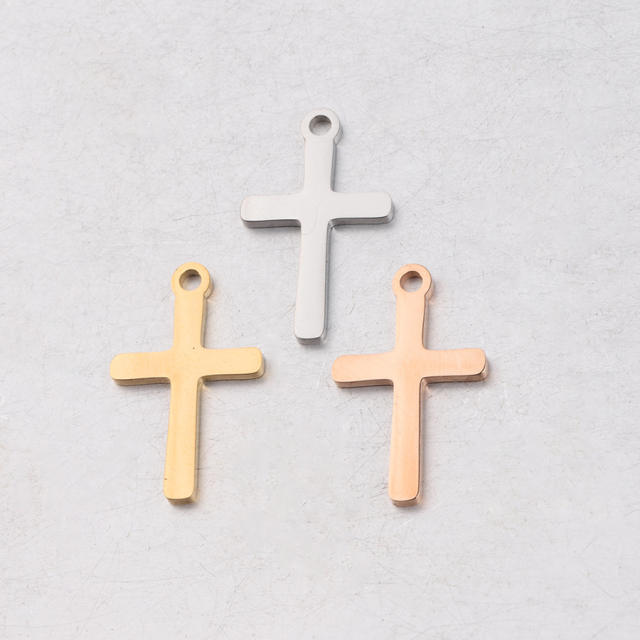 Single hole Cross small pendant Cross Charm mirror stainless steel DIY jewelry accessories 12*20mm