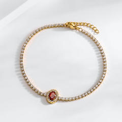 Hot Selling Oval ruby Titanium Steel suit Set Zircon Chain Four-piece Light Luxury Niche Jewelry suit