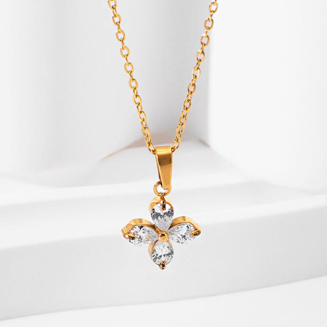 Chic diamond clover stainless steel jewelry set necklace bracelet earrings rings