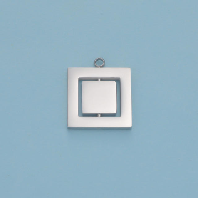 Creative Mirror Stainless Steel Hollow Rotatable Square Round Heart Jewelry Accessories Diy Pendant