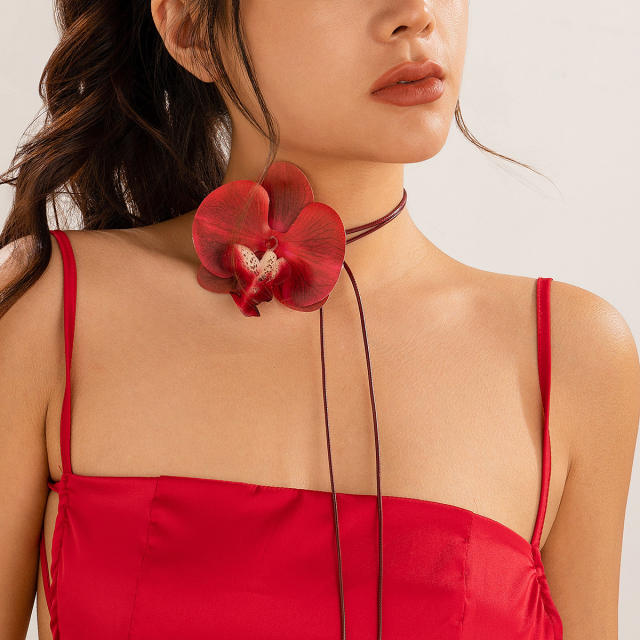 Holiday orchid earrings choker brooch jewelry set