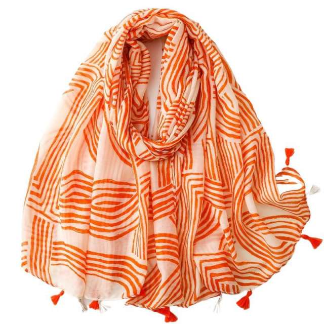 French cotton linen hand scarf socialite style minimalist lines soft tassel scarf