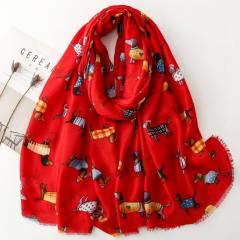 Spring Sausage Dog Printed Scarf Cotton Long Scarf