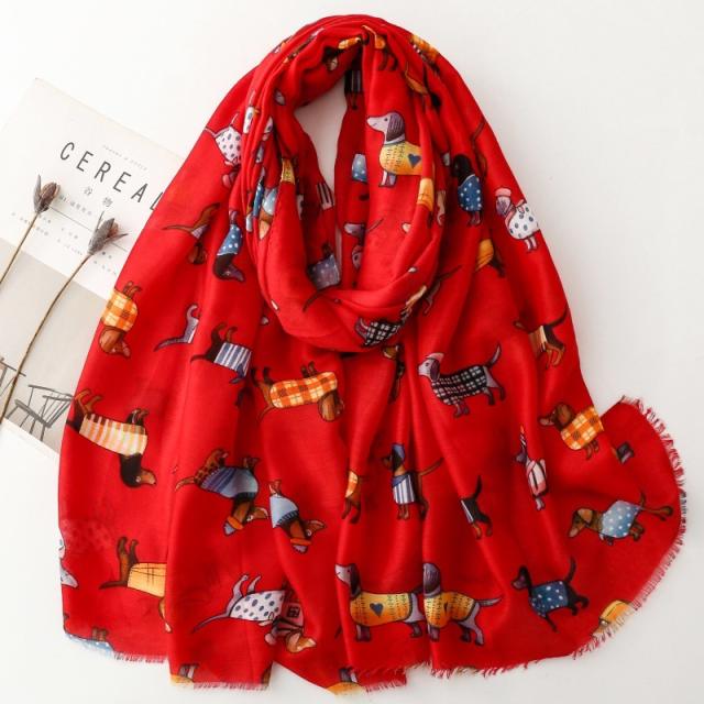 Spring Sausage Dog Printed Scarf Cotton Long Scarf