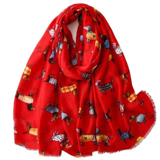 Spring Sausage Dog Printed Scarf Cotton Long Scarf