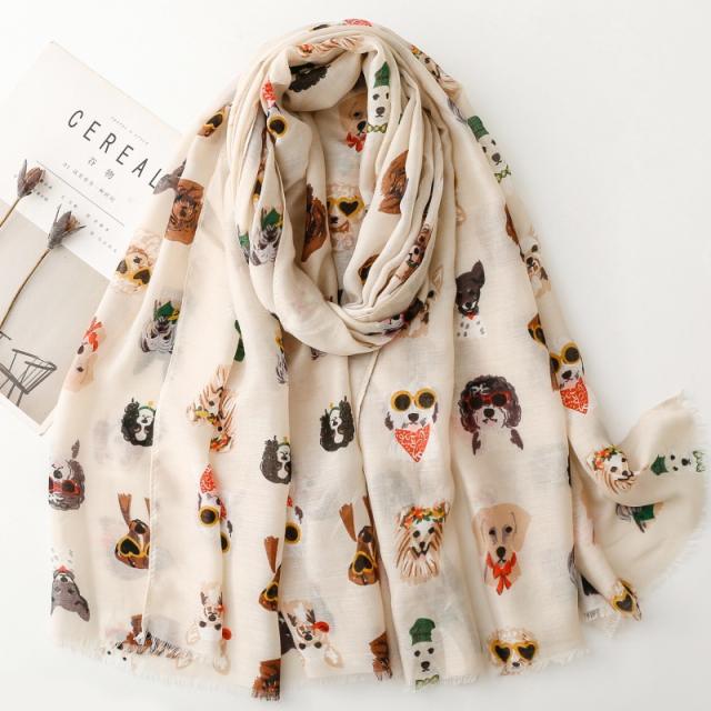 Spring Sunglasses Dog Printed Scarf Cotton Long Scarf