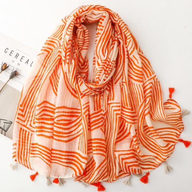 French cotton linen hand scarf socialite style minimalist lines soft tassel scarf