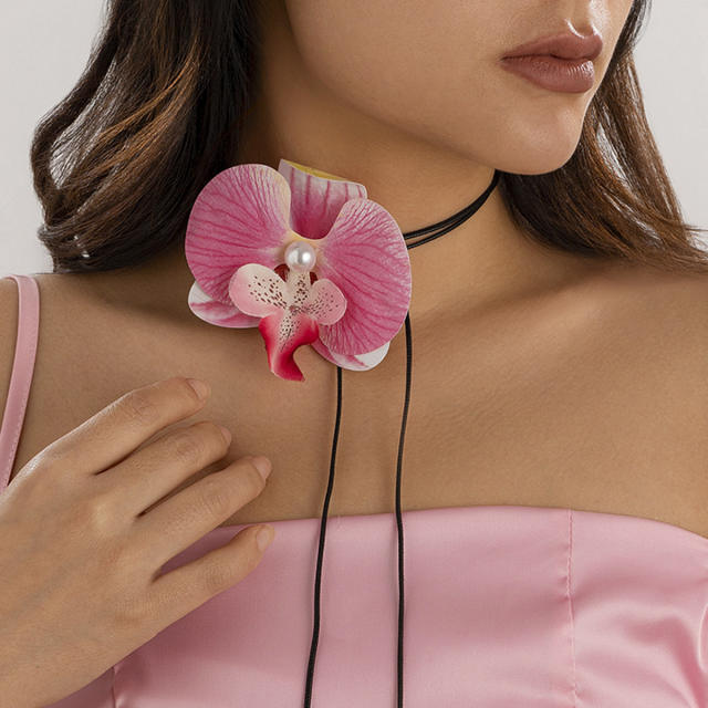 Holiday orchid earrings choker brooch jewelry set
