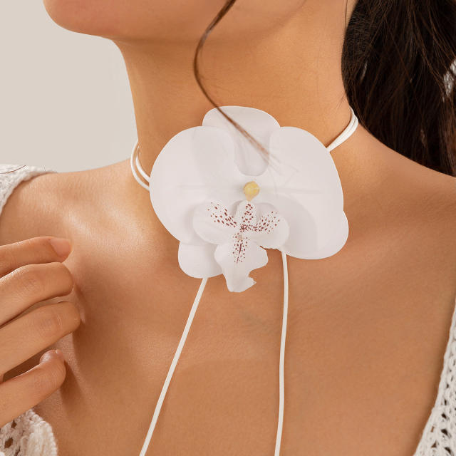 Holiday orchid earrings choker brooch jewelry set