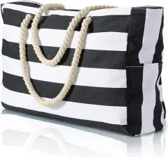 Large size striped pattern canvas women tote bag beach tote bag