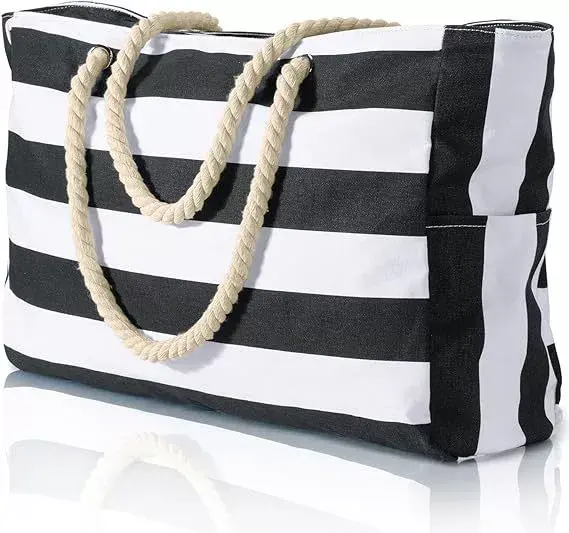 Large size striped pattern canvas women tote bag beach tote bag