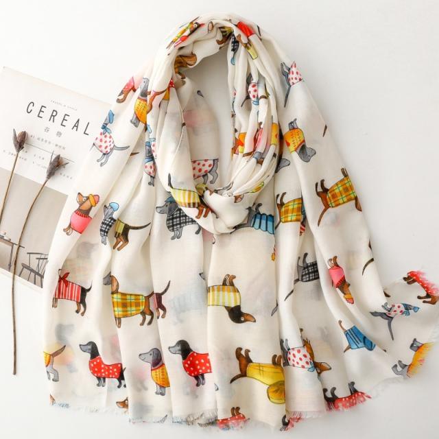 Spring Sausage Dog Printed Scarf Cotton Long Scarf