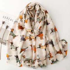 Spring Sausage Dog Printed Scarf Cotton Long Scarf
