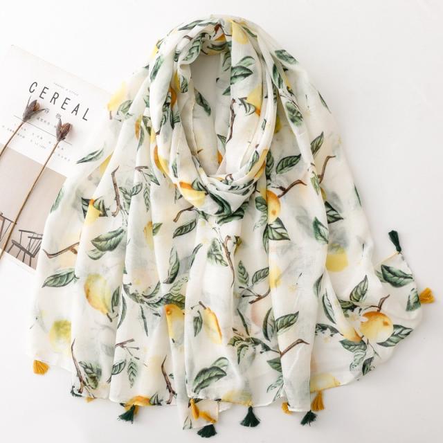 Fashion Yellow Green Lemon Thin Tassel Shawl Women