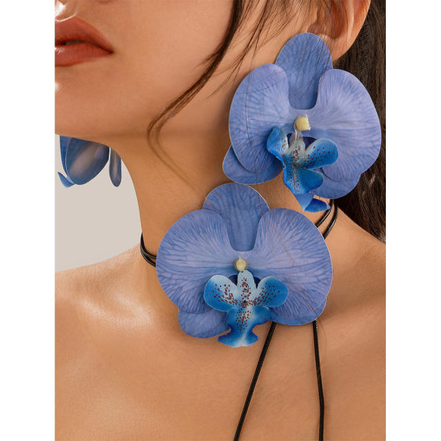 Holiday orchid earrings choker brooch jewelry set