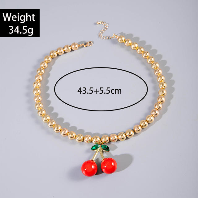 Fashion Simple CCB Beaded Cherry charm Necklace