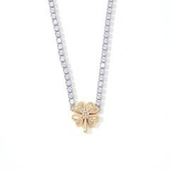 New tennis chain mix color clover star heart pendant copper necklace