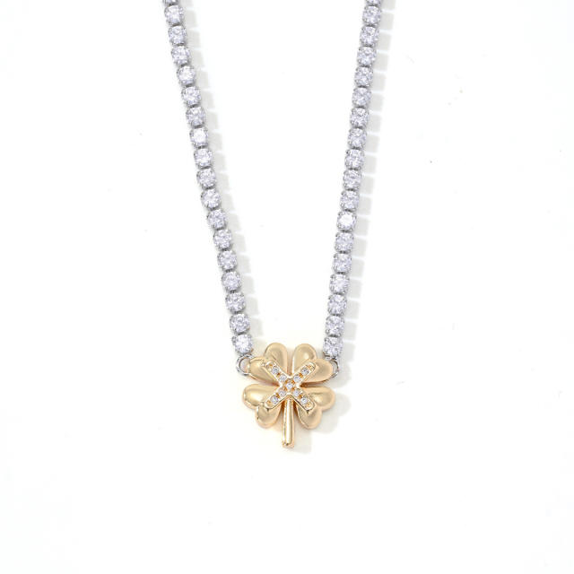 New tennis chain mix color clover star heart pendant copper necklace