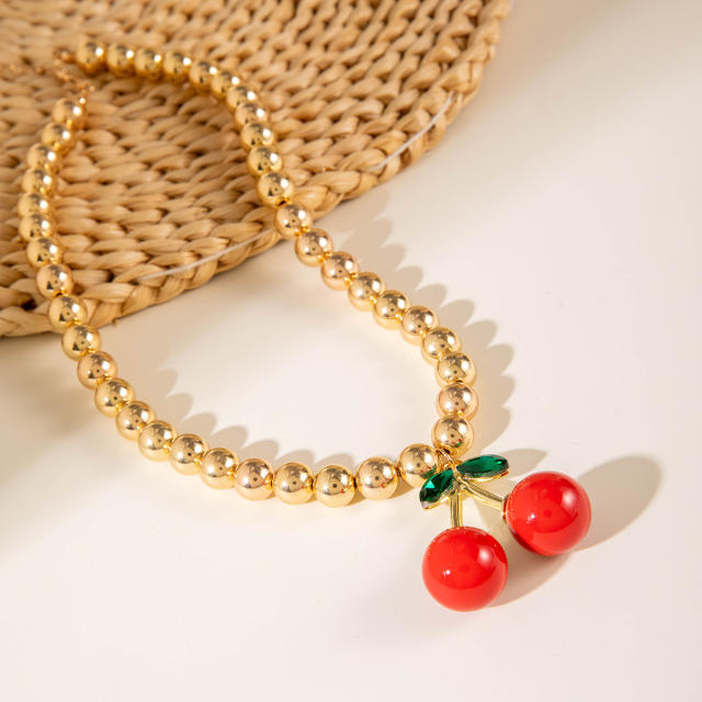 Fashion Simple CCB Beaded Cherry charm Necklace