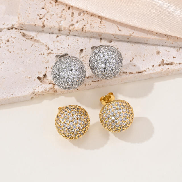 Fashion inlaid zircon earrings ball bead copper earrings studs
