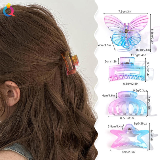 Gradient transparent square hair clip butterfly women's hair claw clips