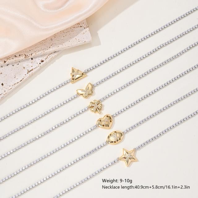 New tennis chain mix color clover star heart pendant copper necklace