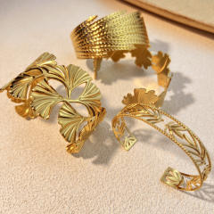 18KG geometric leaf stainless steel cuff bangle