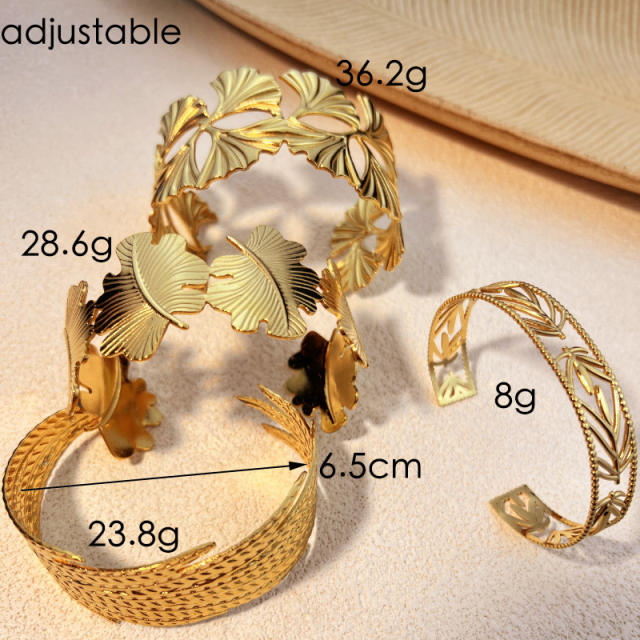 18KG geometric leaf stainless steel cuff bangle