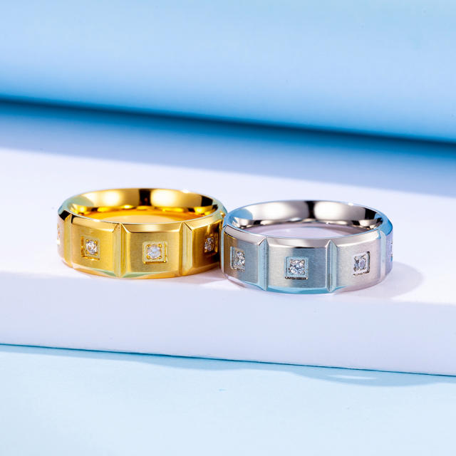 8mm titanium steel diamond matte brushed ring stainless steel rings band
