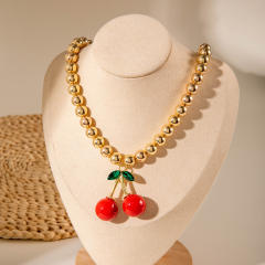 Fashion Simple CCB Beaded Cherry charm Necklace