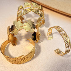 18KG geometric leaf stainless steel cuff bangle