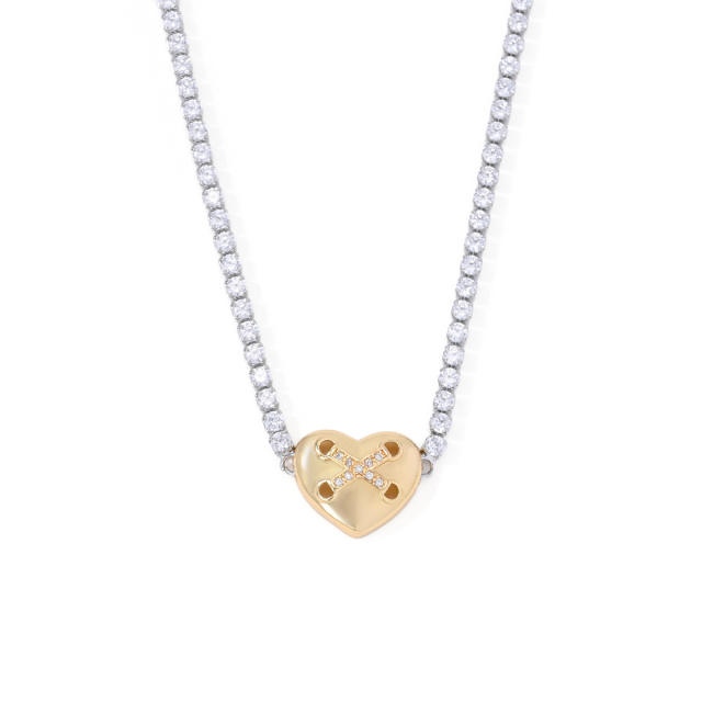 New tennis chain mix color clover star heart pendant copper necklace