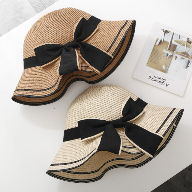 Sweet bow summer mommy baby straw hat beach hat