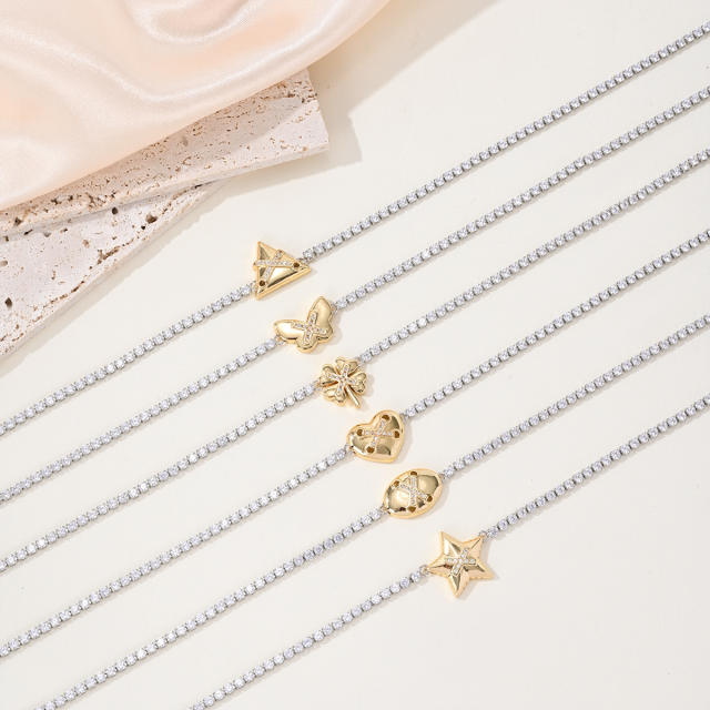 New tennis chain mix color clover star heart pendant copper necklace