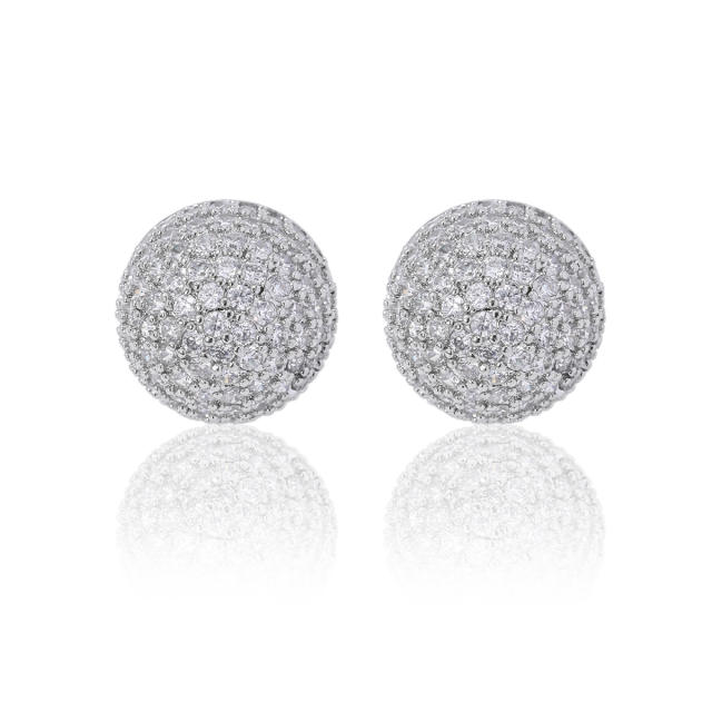Fashion inlaid zircon earrings ball bead copper earrings studs