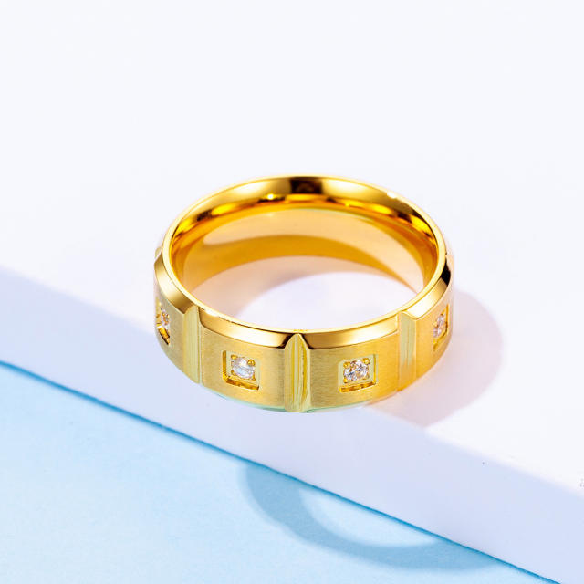 8mm titanium steel diamond matte brushed ring stainless steel rings band