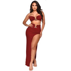 summer New wrapped chest tops sexy irregular skirt suit