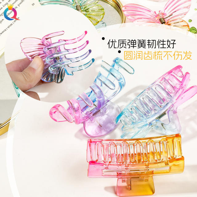 Gradient transparent square hair clip butterfly women's hair claw clips