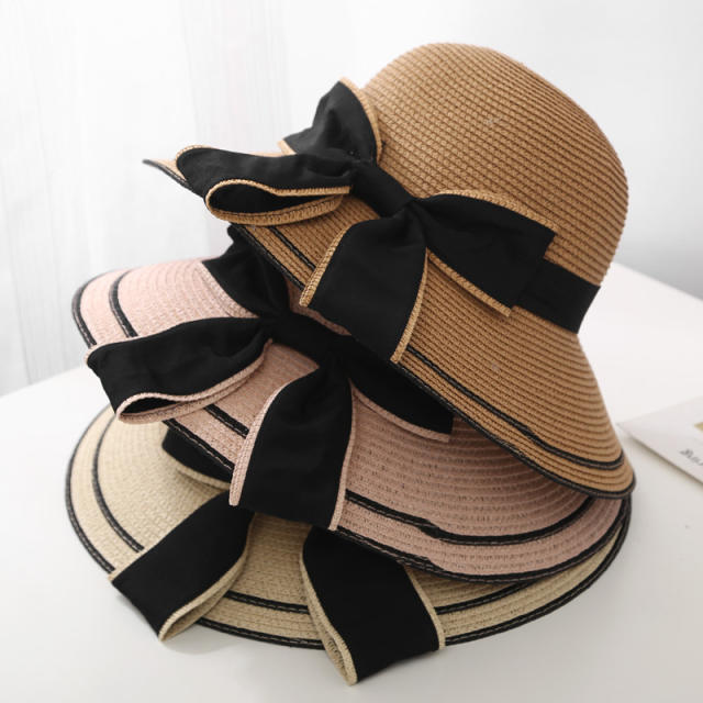 Sweet bow summer mommy baby straw hat beach hat