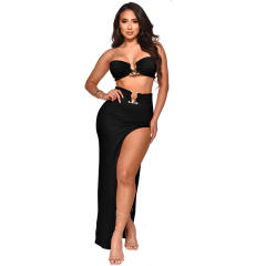 summer New wrapped chest tops sexy irregular skirt suit