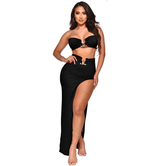 summer New wrapped chest tops sexy irregular skirt suit