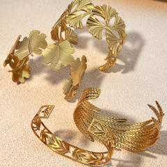 18KG geometric leaf stainless steel cuff bangle