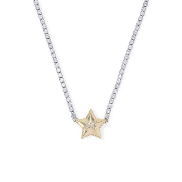 New tennis chain mix color clover star heart pendant copper necklace