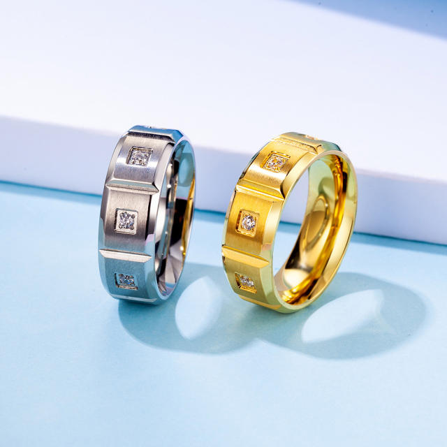 8mm titanium steel diamond matte brushed ring stainless steel rings band