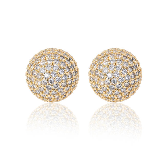 Fashion inlaid zircon earrings ball bead copper earrings studs