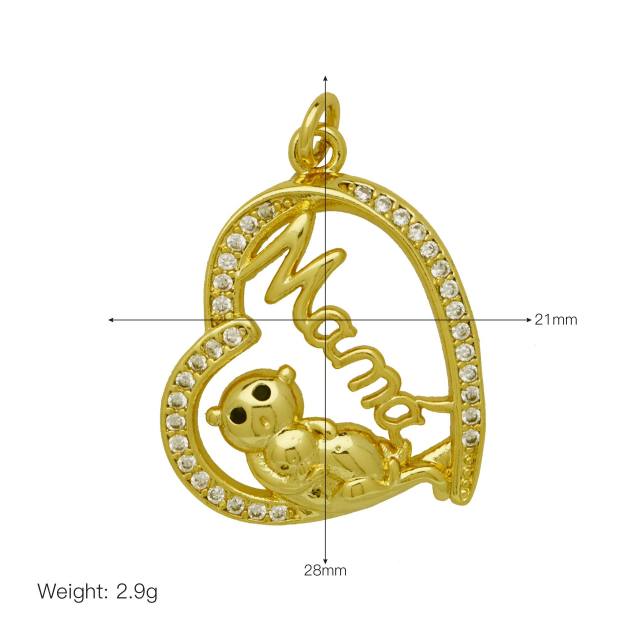 Hollow out heart MAMA mom letter copper pendant diy jewelry accessory(without chain)