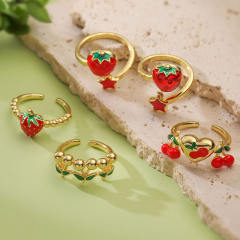 Sweet enamel cherry strawberry copper rings