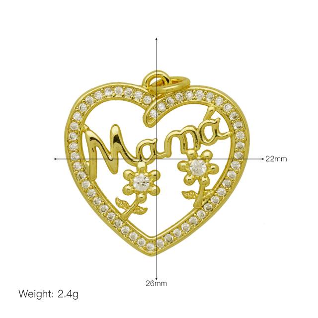 Hollow out heart MAMA mom letter copper pendant diy jewelry accessory(without chain)