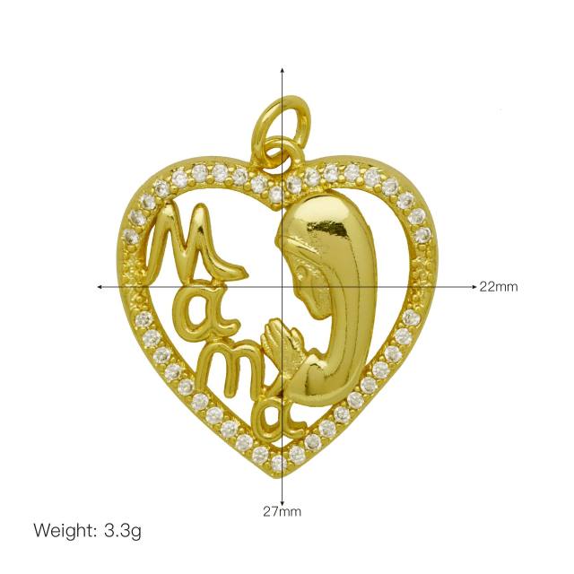 Hollow out heart MAMA mom letter copper pendant diy jewelry accessory(without chain)