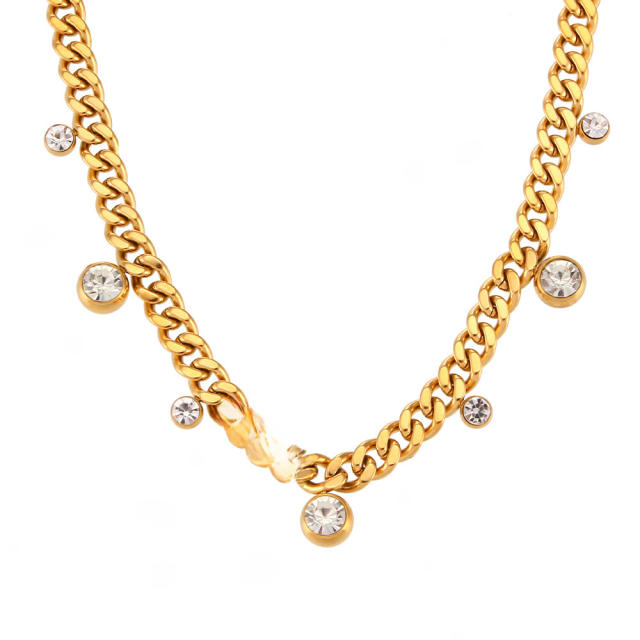 Thick cuban link chain diamond stainless steel necklace choker